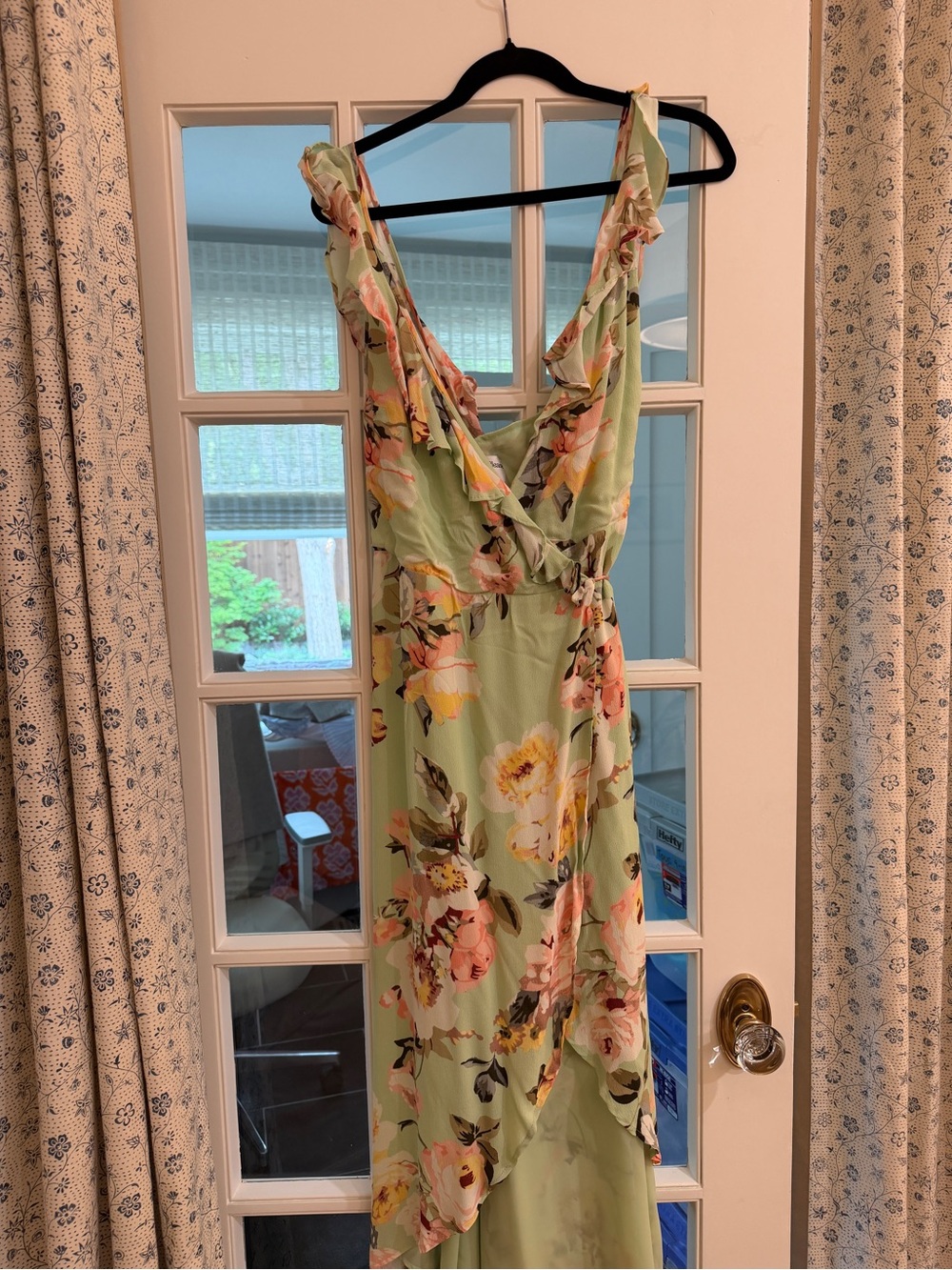 Floral Ruffle Wrap Maxi Dress - Green